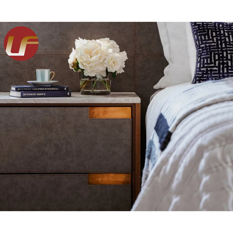 Meubles de chambre à coucher de luxe couverture en cuir Double tête de lit cadre en bois reine taille lit Double meubles de maison ensemble de chambre à coucher