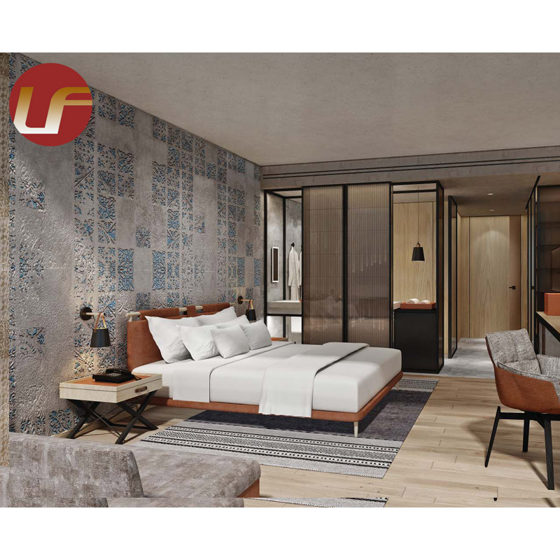 Meubles de chambre à coucher d'hôtel de luxe Lit en cuir grand en bois solide