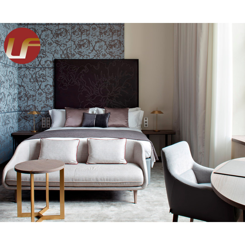 Hôtel de luxe de meubles de chambre à coucher en bois massif de pin lit en cuir King Size