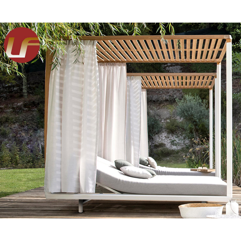 Mobilier d'extérieur le plus populaire lit de repos en rotin avec lit de soleil à baldaquin salon lit en rotin cabane en osier sans rideau